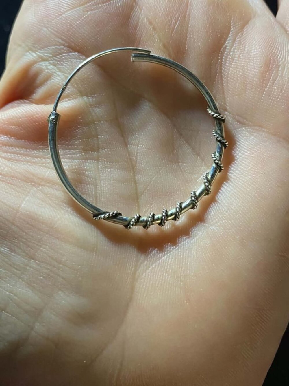 .925 Sterling Silver Large Hoops with Rope Design - Picture 4 of 6
